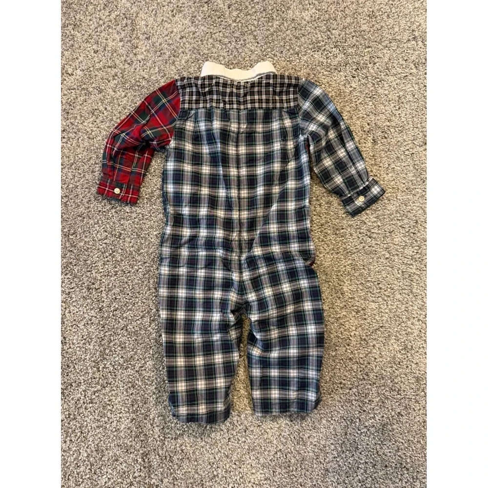 Ralph Lauren Romper Boys 9M Multi Plaid Patchwork Long Sleeve Button Down Pony